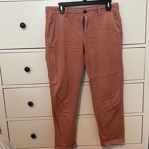 JCrew chinos, Capri style, reach past mid calf, color is burnt pink